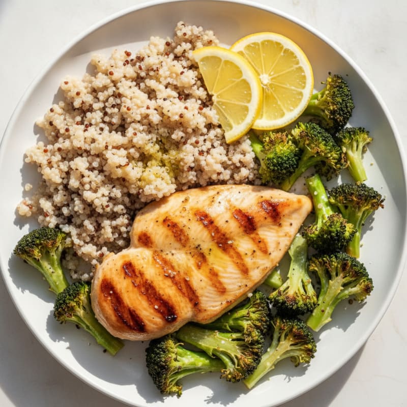 Grilled Chicken Breast with Quinoa and Roasted Broccoli