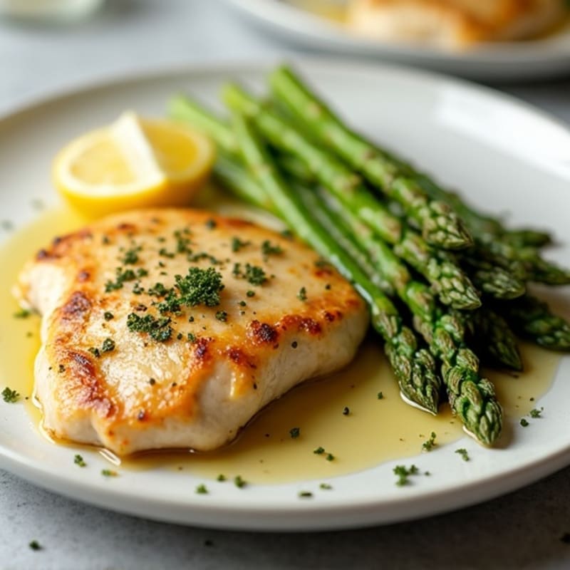 Lemon Garlic Pan-Seared Chicken with Roasted Asparagus