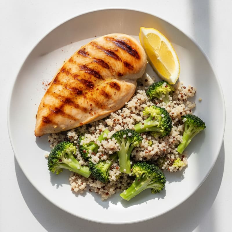 Grilled Chicken Breast with Quinoa and Steamed Broccoli