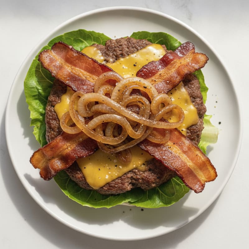 Double Bacon Cheeseburger with Caramelized Onions
