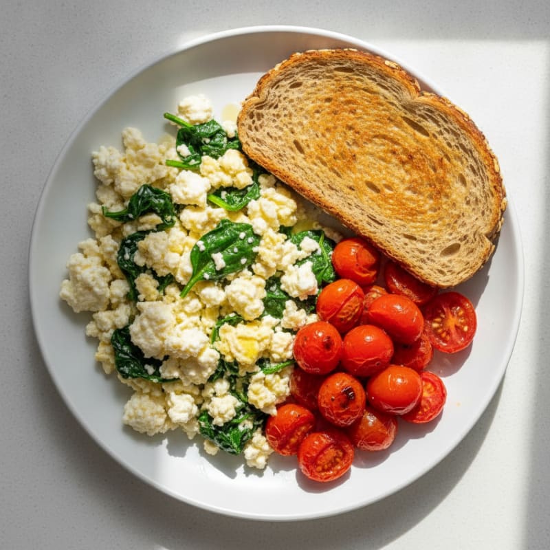 Cottage Cheese Scramble with Spinach and Cherry Tomatoes