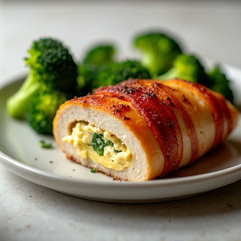 Spicy Jalapeño Cream Cheese Stuffed Chicken with Crispy Bacon and Roasted Broccoli