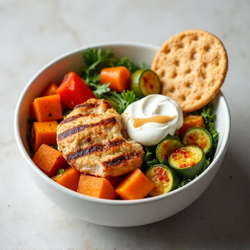 Grilled Chicken and Sweet Potato Bowl with Roasted Veggies