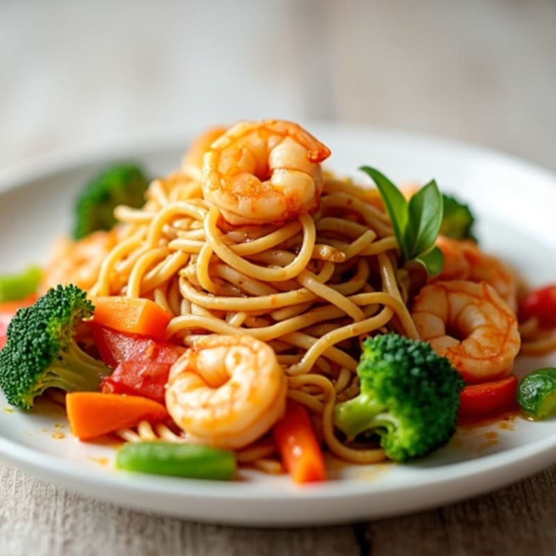 Shrimp and Vegetable Rice Noodle Stir-Fry