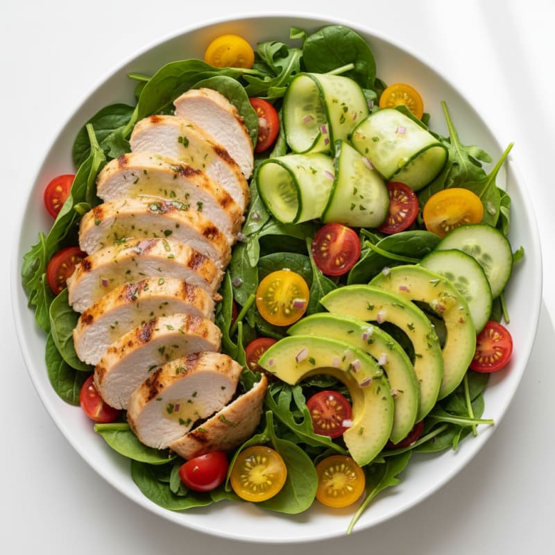 Grilled Turkey Breast Salad with Crunchy Cucumber and Cherry Tomatoes