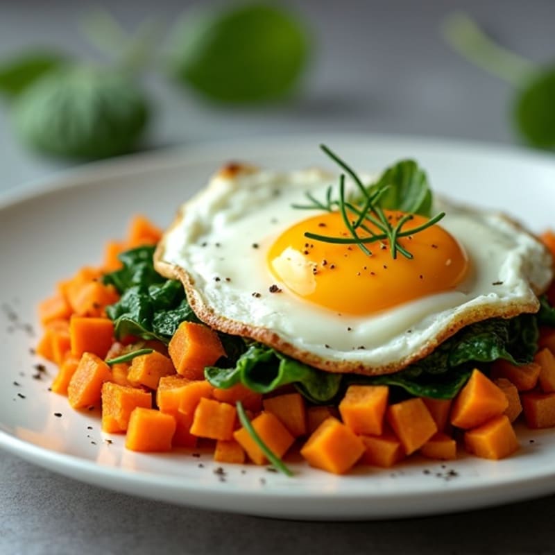 Egg and Sweet Potato Hash with Spinach
