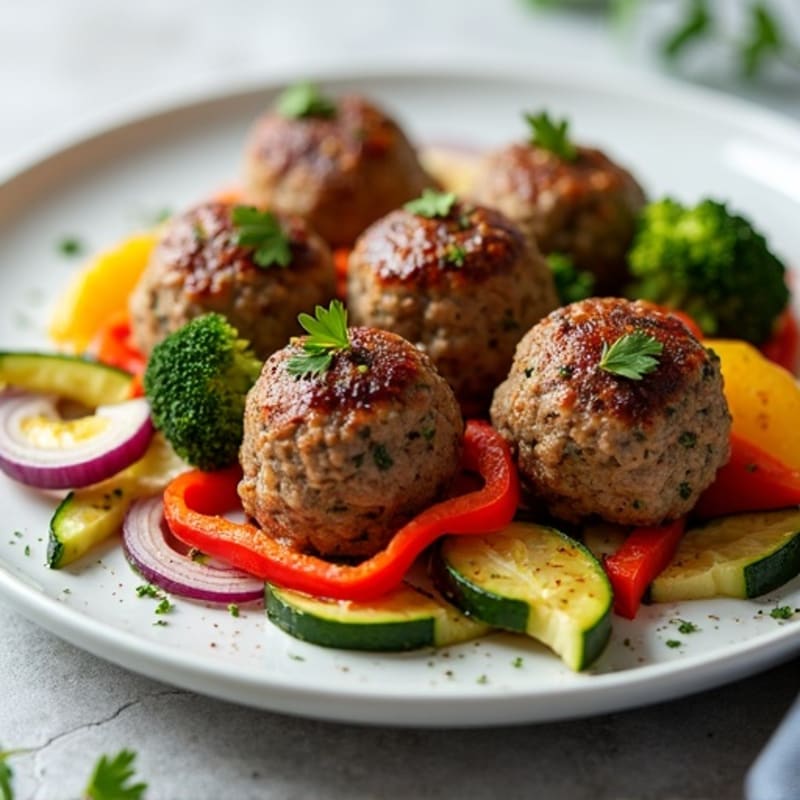 Lean Ground Beef Meatballs with Roasted Vegetables