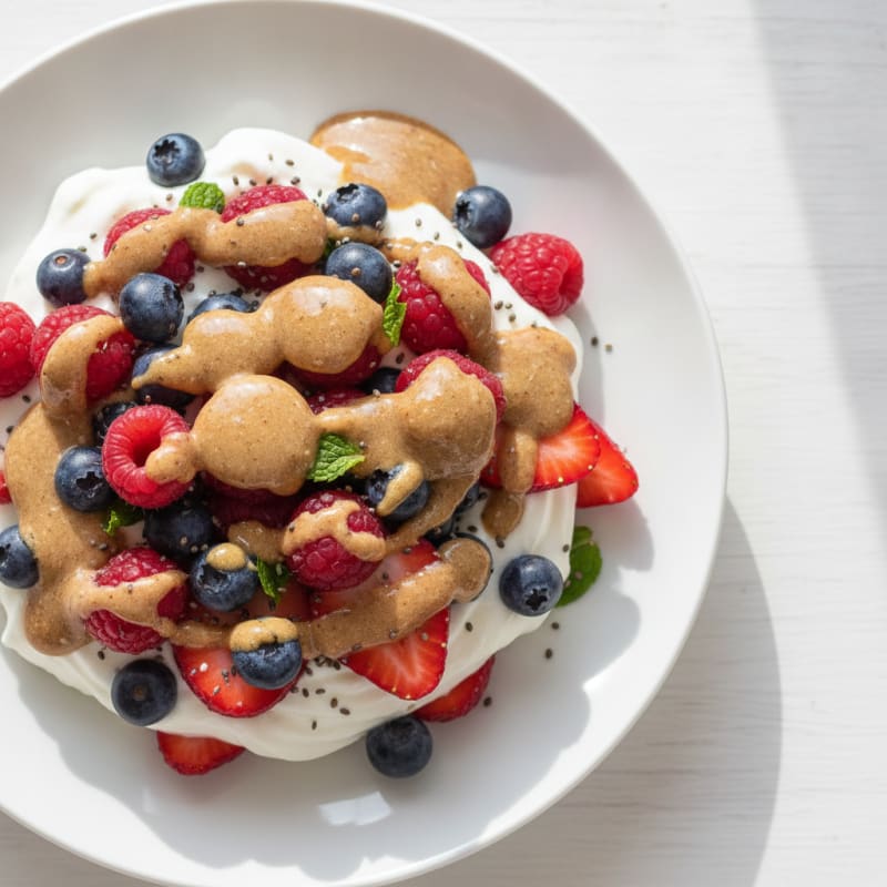 Greek Yogurt Protein Parfait with Mixed Berries and Almond Butter