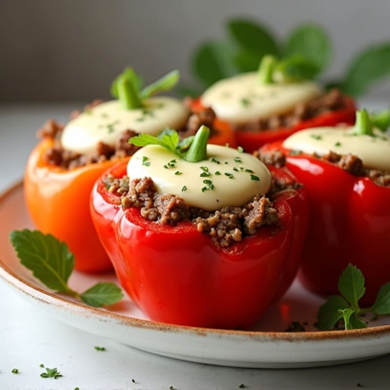Bell Peppers Stuffed with Lean Italian Sausage, Ground Beef, and Melted Mozzarella