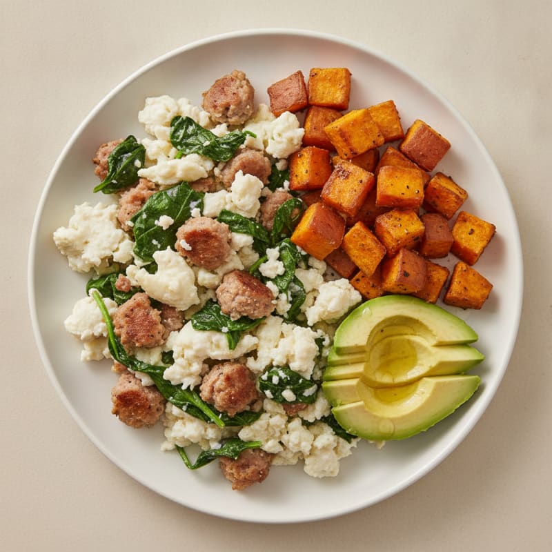 Egg White and Turkey Sausage Scramble with Spinach