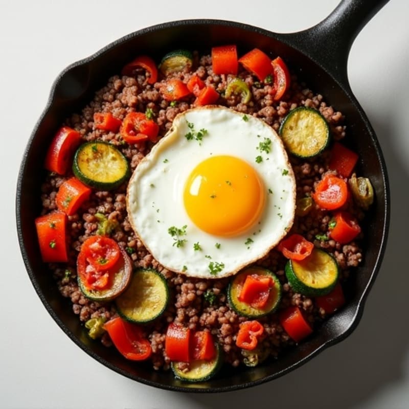 Hearty Ground Beef and Roasted Vegetable Skillet