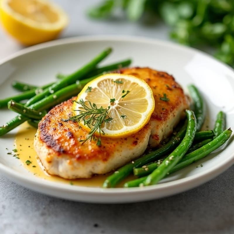 Lemon Garlic Pan-Seared Chicken with Roasted Green Beans