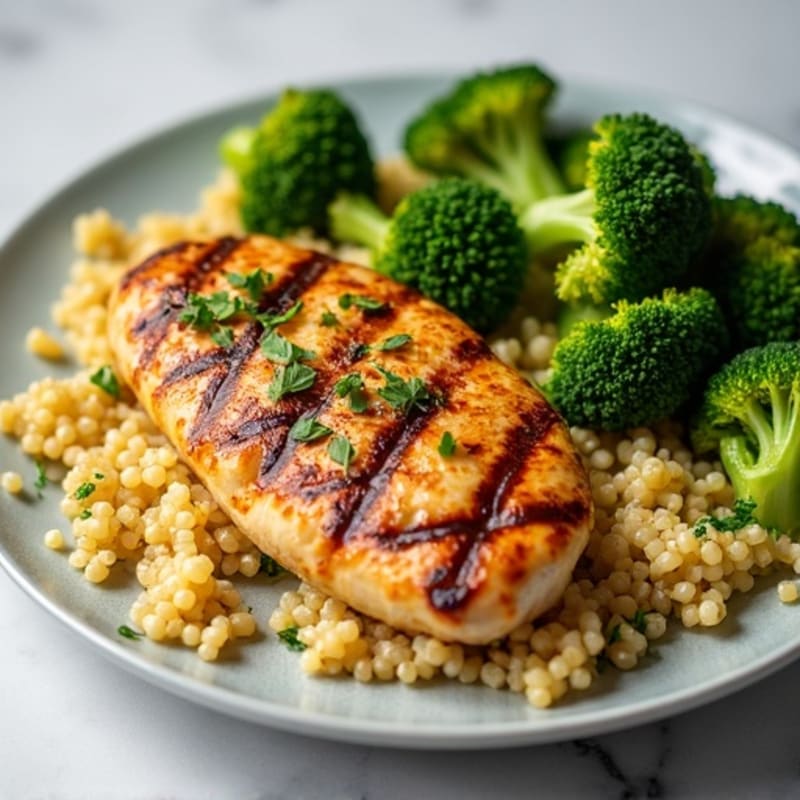Grilled Chicken Breast with Quinoa and Roasted Broccoli