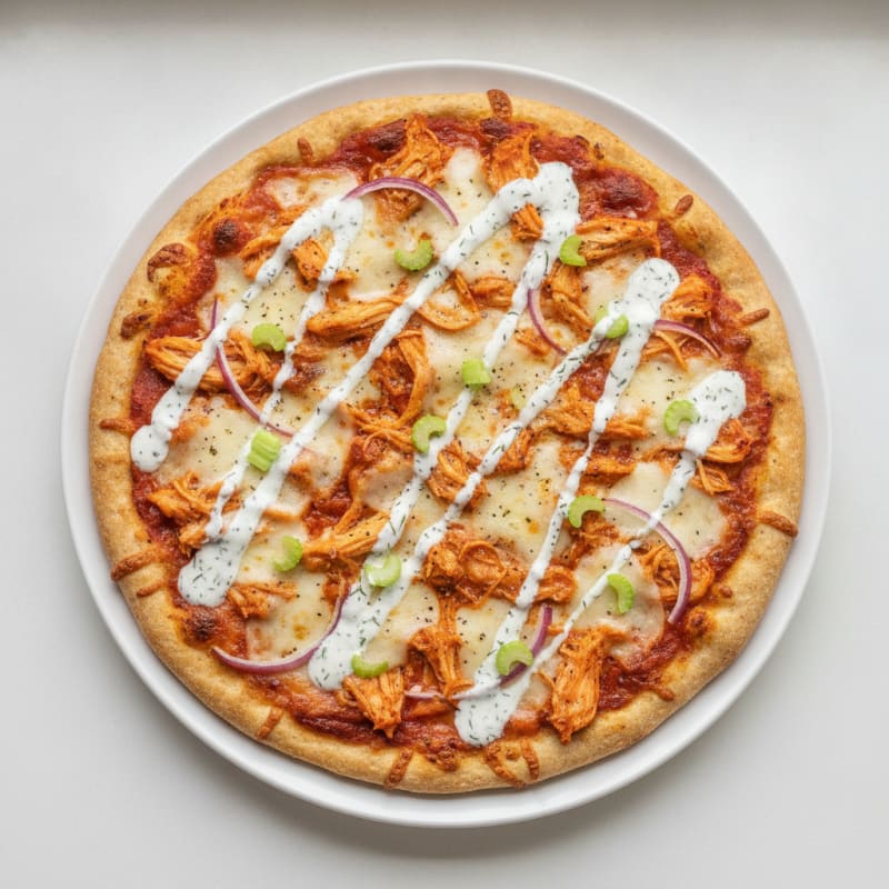 Buffalo Chicken Pizza with Ranch Drizzle