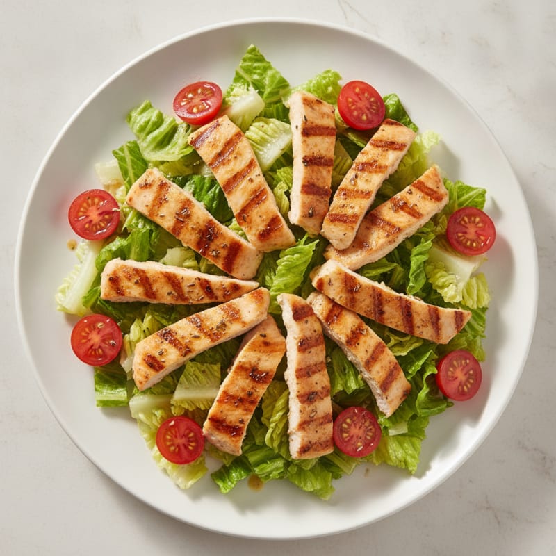 Grilled Chicken Breast over Crunchy Romaine with Cherry Tomatoes
