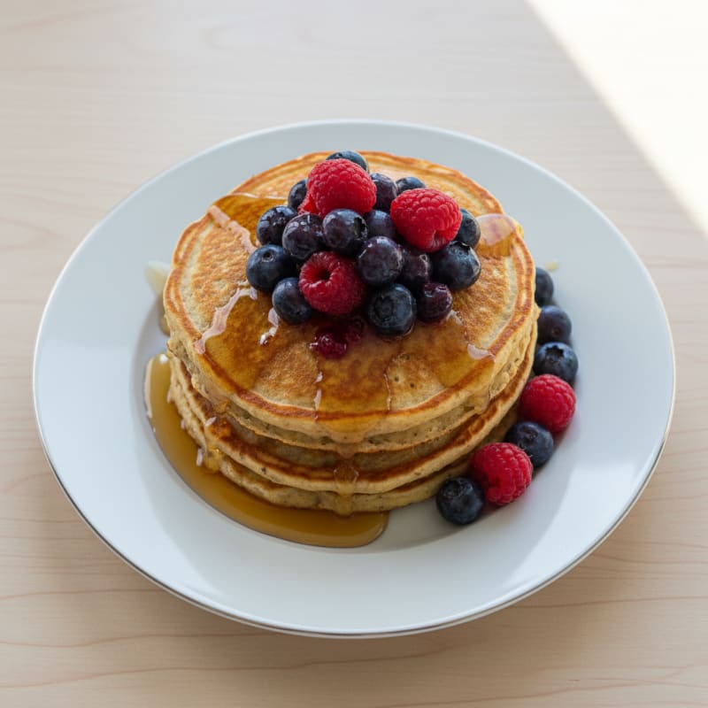Fluffy Golden Oatmeal Pancakes with Berries
