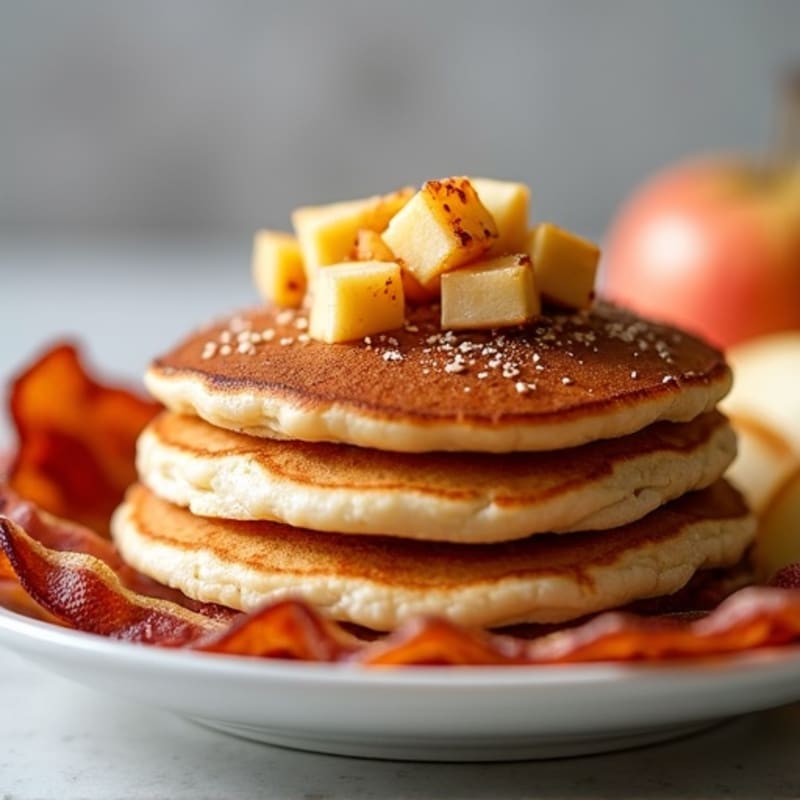 Fluffy Protein Pancakes with Warm Spiced Apples and Crispy Turkey Bacon