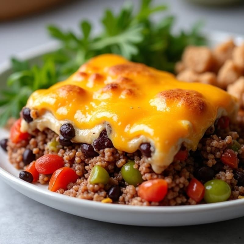 Lean Ground Beef and Black Bean Bake with Melted Cheese
