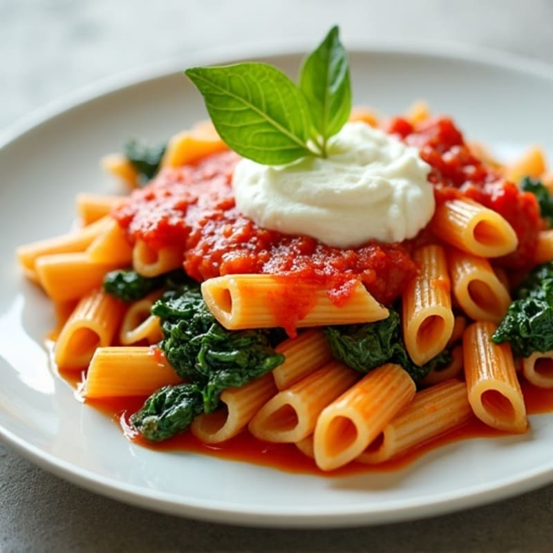 Lean Ground Turkey Baked Ziti with Spinach and Creamy Ricotta