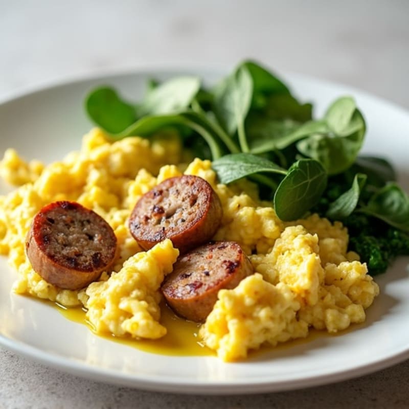 Egg White Scramble with Turkey Sausage and Sautéed Spinach