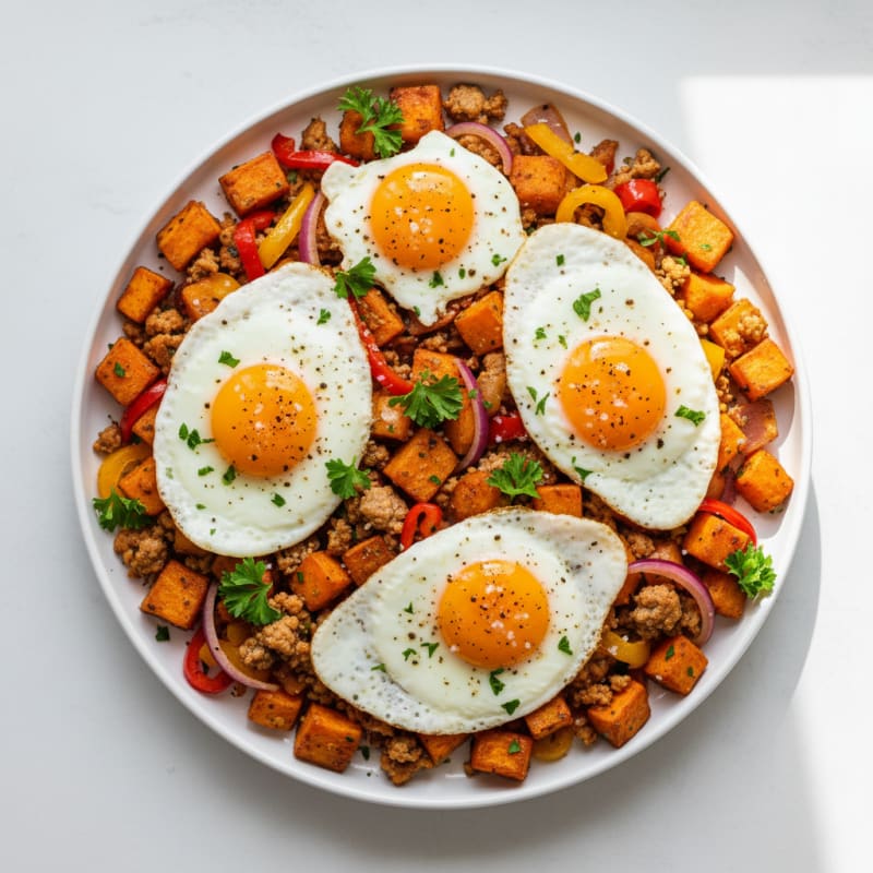 Sheet Pan Sweet Potato Hash with Eggs