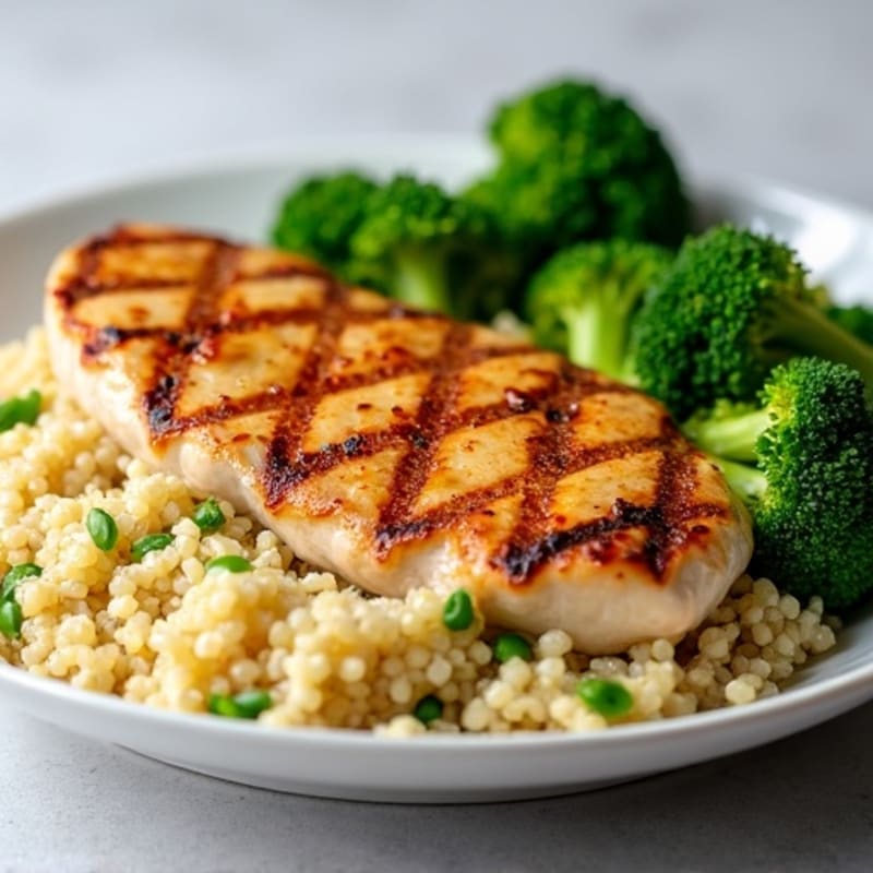 Grilled Chicken Breast with Quinoa and Steamed Broccoli