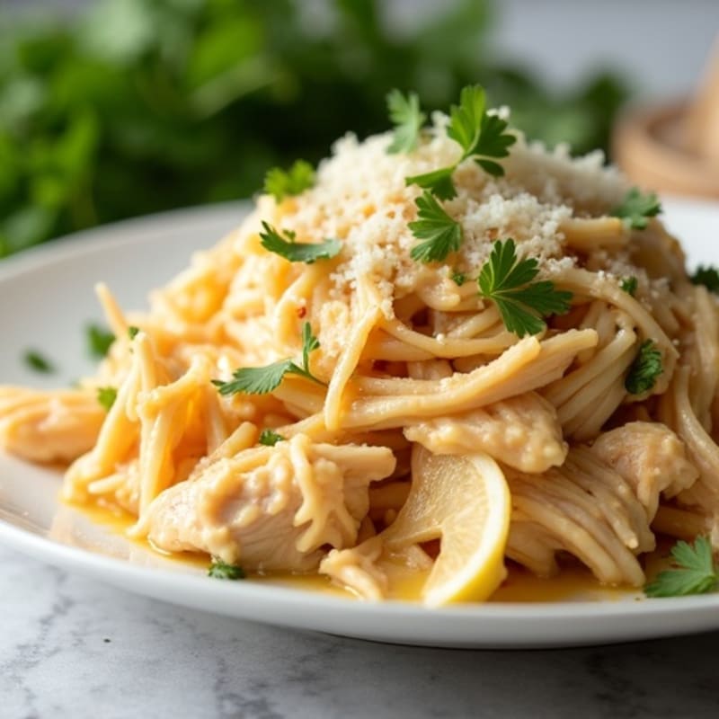 Creamy Garlic Parmesan Slow Cooker Shredded Chicken