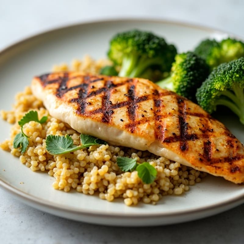 Grilled Chicken Breast with Quinoa and Roasted Broccoli