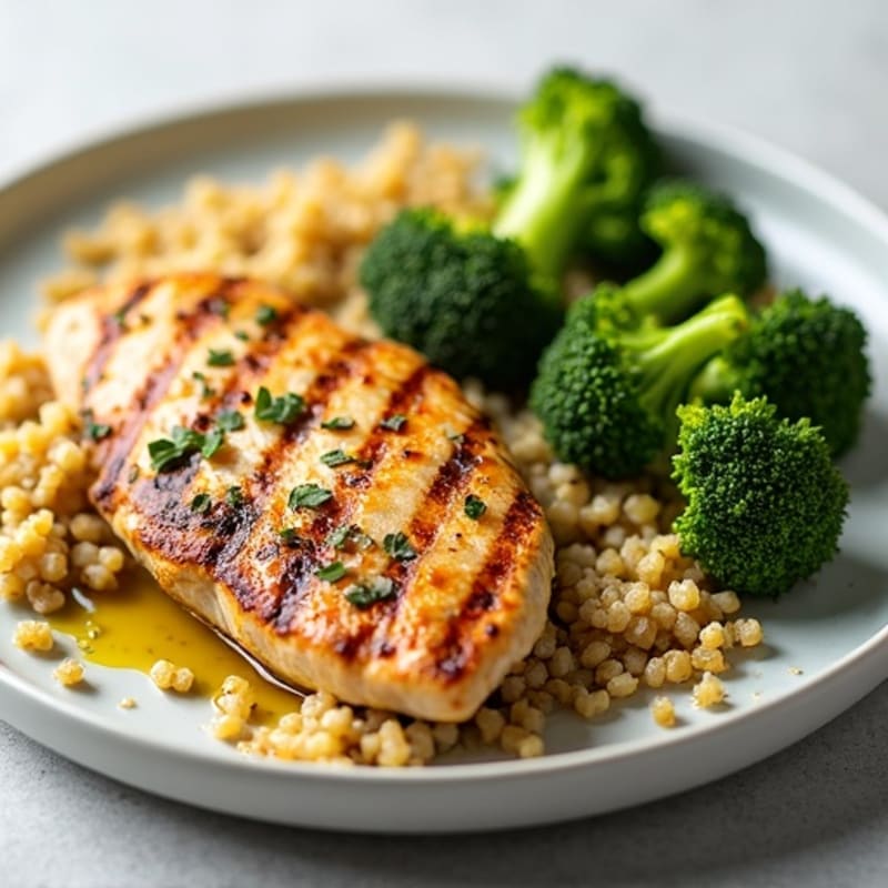 Grilled Chicken Breast with Roasted Broccoli and Quinoa