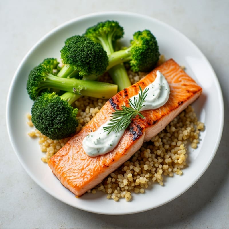 Grilled Salmon with Steamed Broccoli and Quinoa