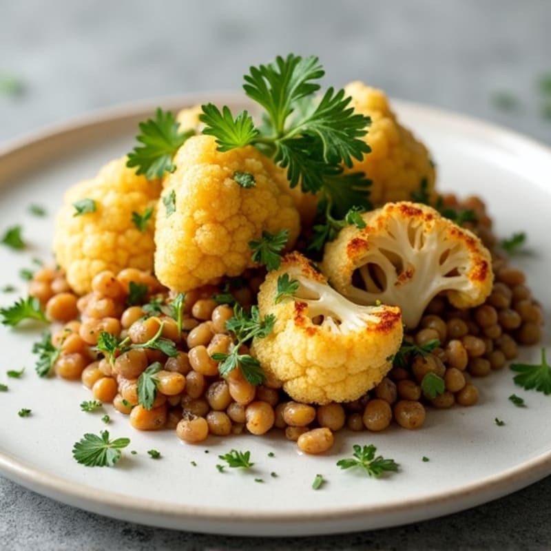 Roasted Cauliflower with Creamy Lentils and Fresh Herbs