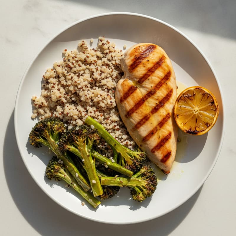 Grilled Chicken Breast with Quinoa and Roasted Broccoli