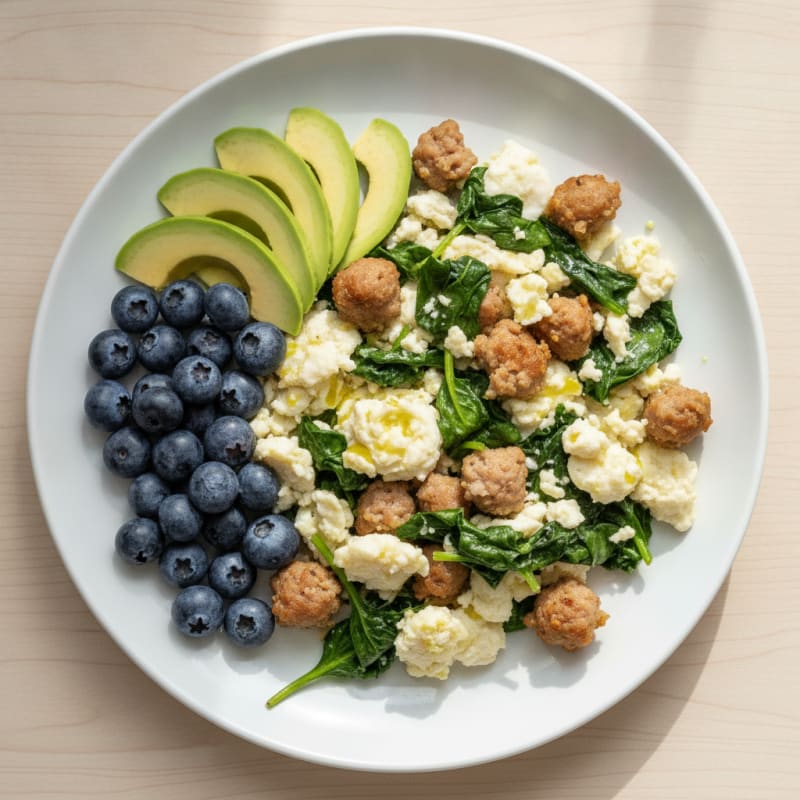 Egg White and Turkey Sausage Scramble with Spinach