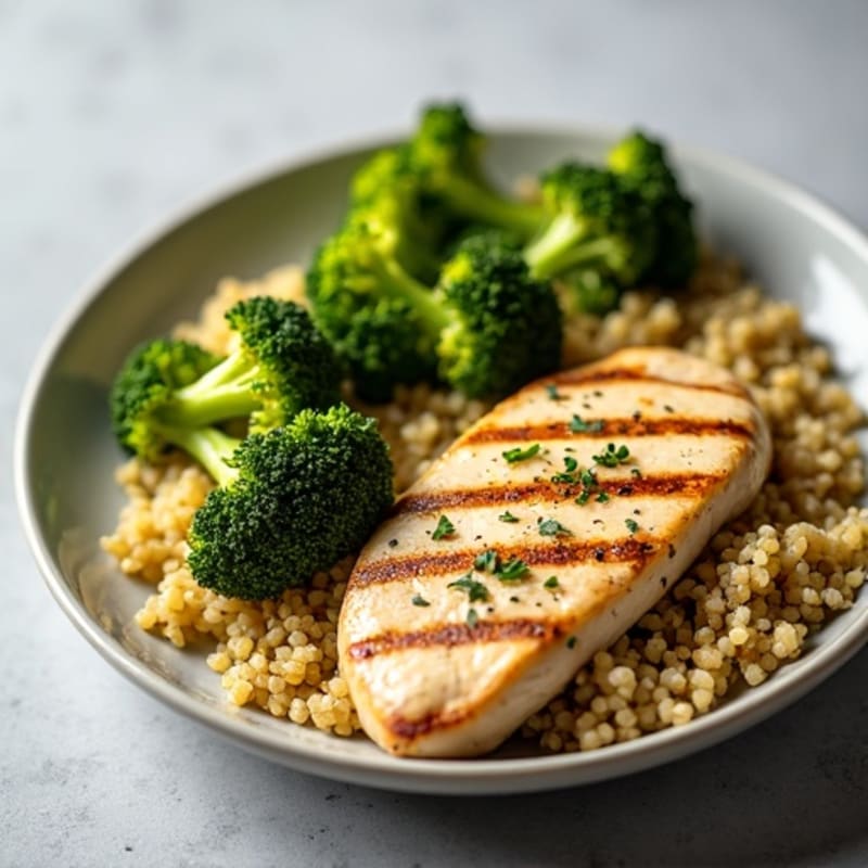 Grilled Chicken Breast with Quinoa and Roasted Broccoli