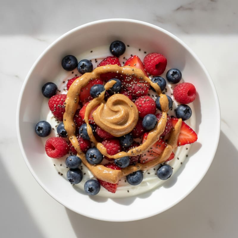 Greek Yogurt Bowl with Mixed Berries and Almond Butter