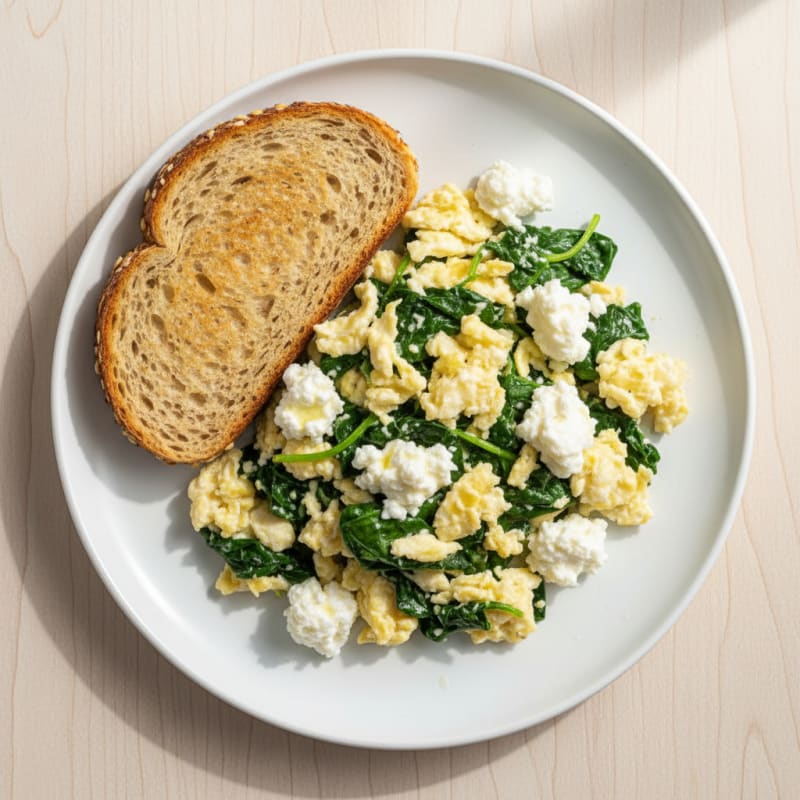 Egg White Spinach Scramble with Cottage Cheese