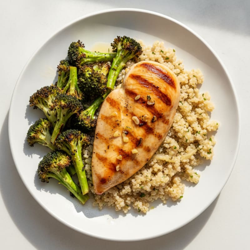Grilled Chicken Breast with Quinoa and Roasted Broccoli