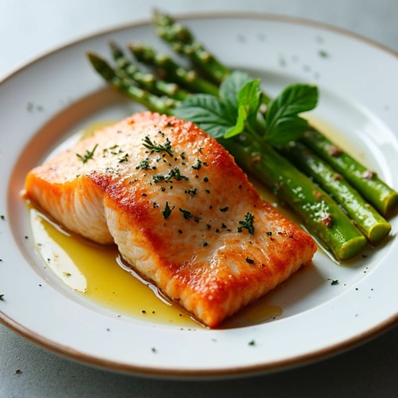 Crispy Pan-Seared Salmon with Lemon-Herb Roasted Asparagus