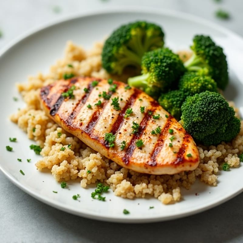 Grilled Chicken Breast with Quinoa and Roasted Broccoli