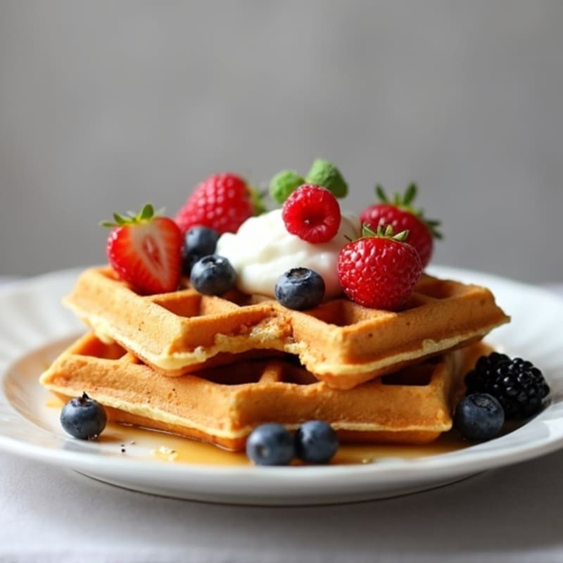 Egg White Oat Waffles with Greek Yogurt and Fresh Berries