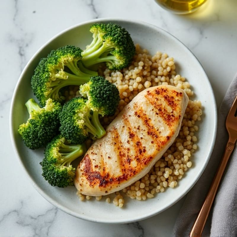 Grilled Chicken Breast with Quinoa and Roasted Broccoli