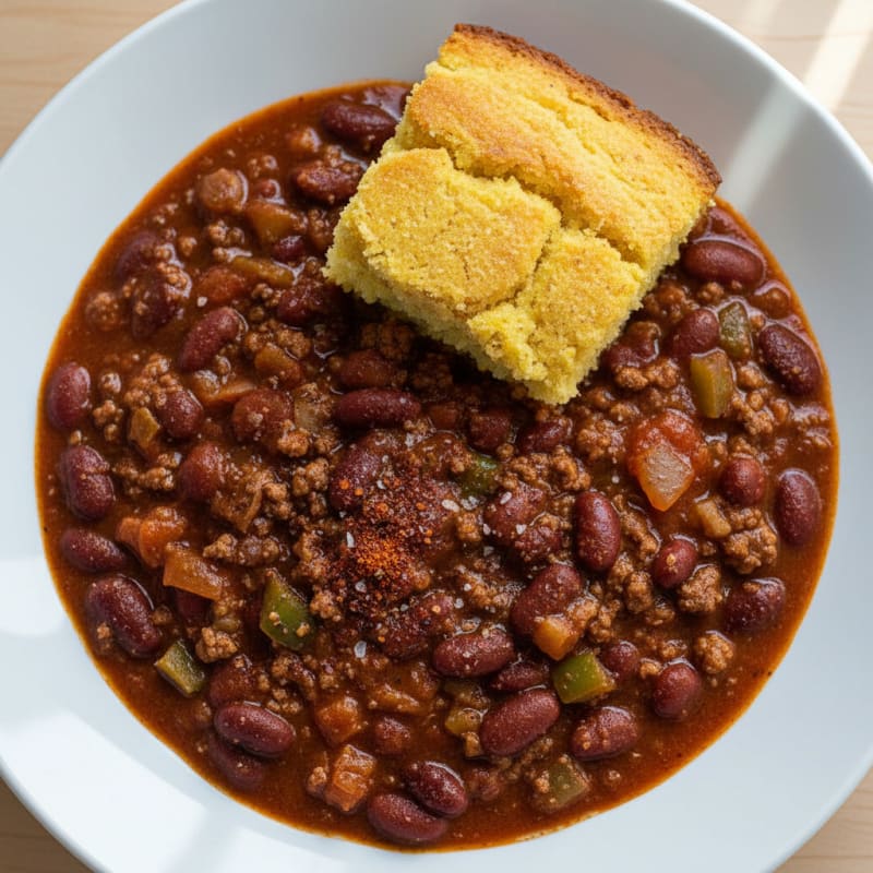 Tender Smoky Beef Chili with Cornbread