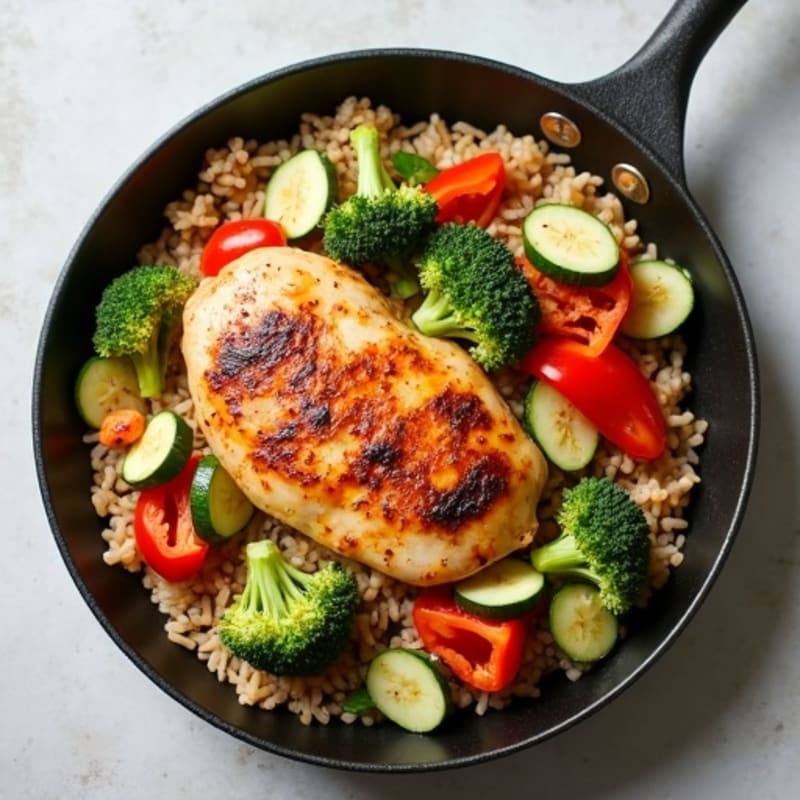 Chicken and Crisp Vegetable Brown Rice Skillet