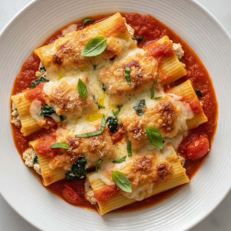 Cheesy Stuffed Manicotti with Marinara