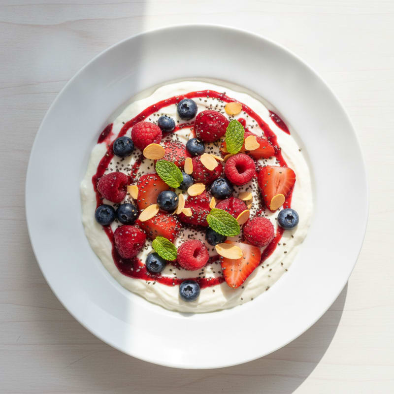 Creamy Greek Yogurt Protein Pudding with Mixed Berries