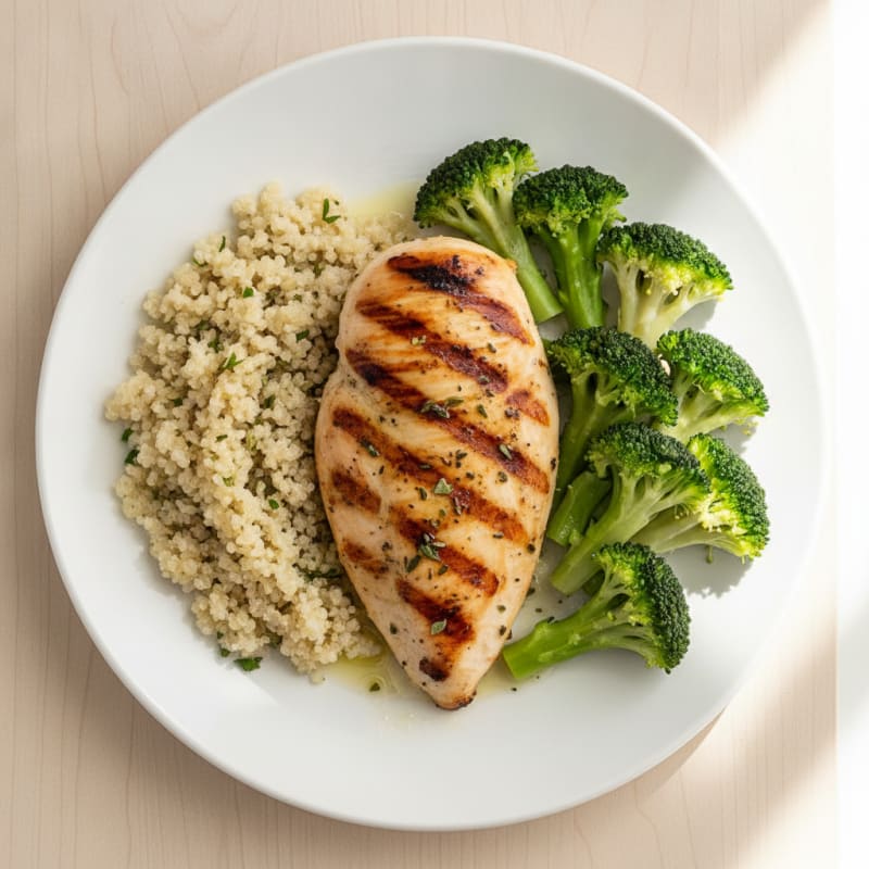 Grilled Chicken Breast with Quinoa and Steamed Broccoli