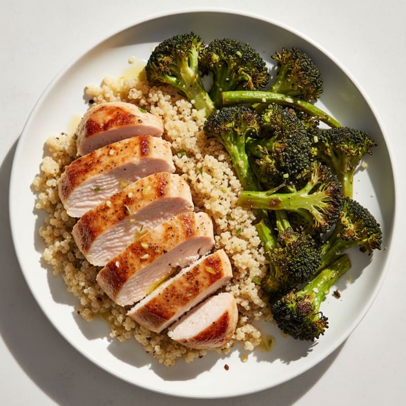 Seared Turkey Breast with Roasted Broccoli and Quinoa