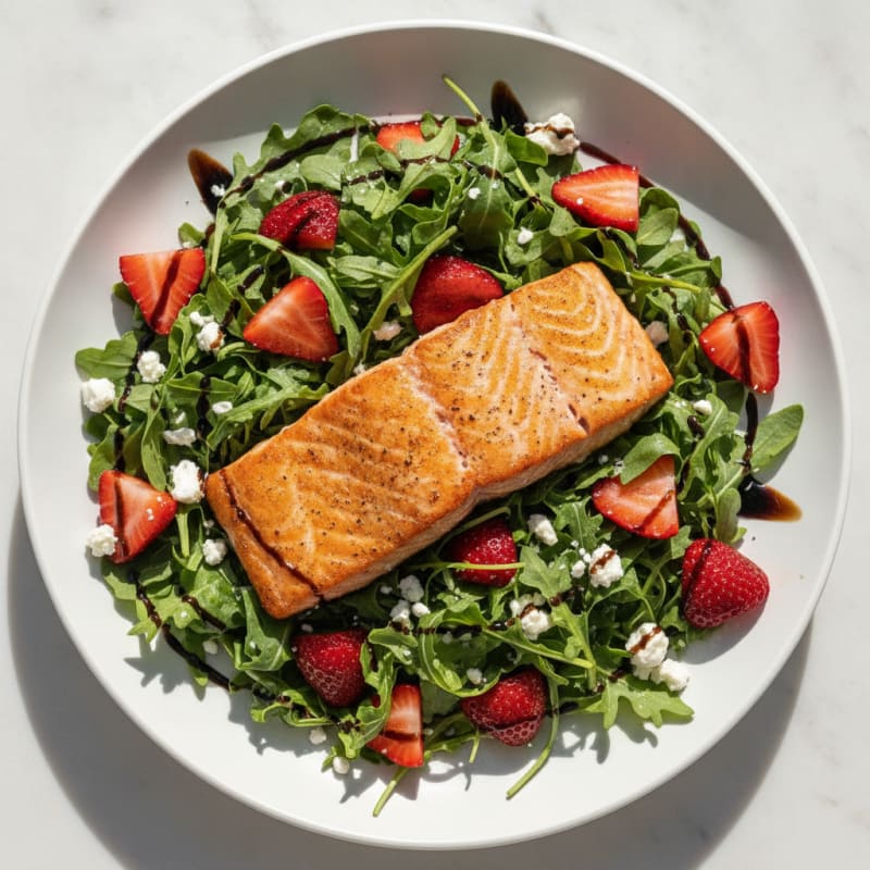 Salmon Arugula Salad with Strawberries and Feta