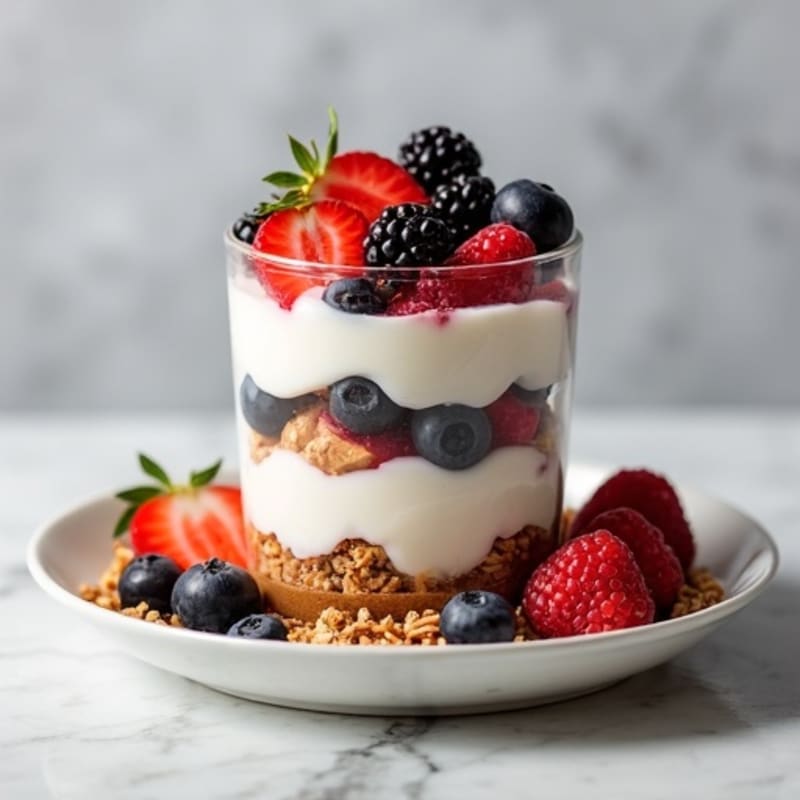 Greek Yogurt Protein Parfait with Mixed Berries and Almond Butter