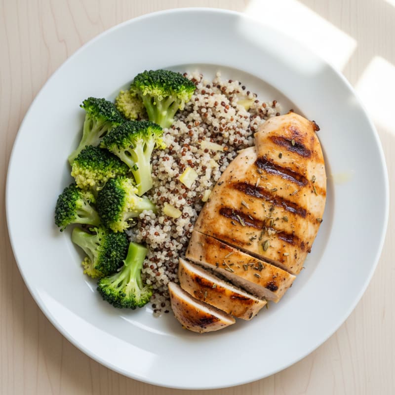 Grilled Chicken Breast with Quinoa and Steamed Broccoli
